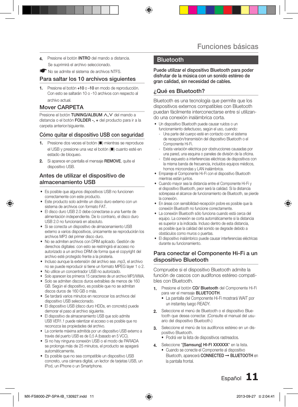 Funciones básicas, Bluetooth | Samsung MX-FS8000-ZA User Manual | Page 31 / 40