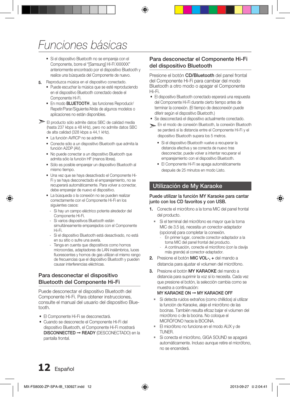 Funciones básicas | Samsung MX-FS8000-ZA User Manual | Page 32 / 40