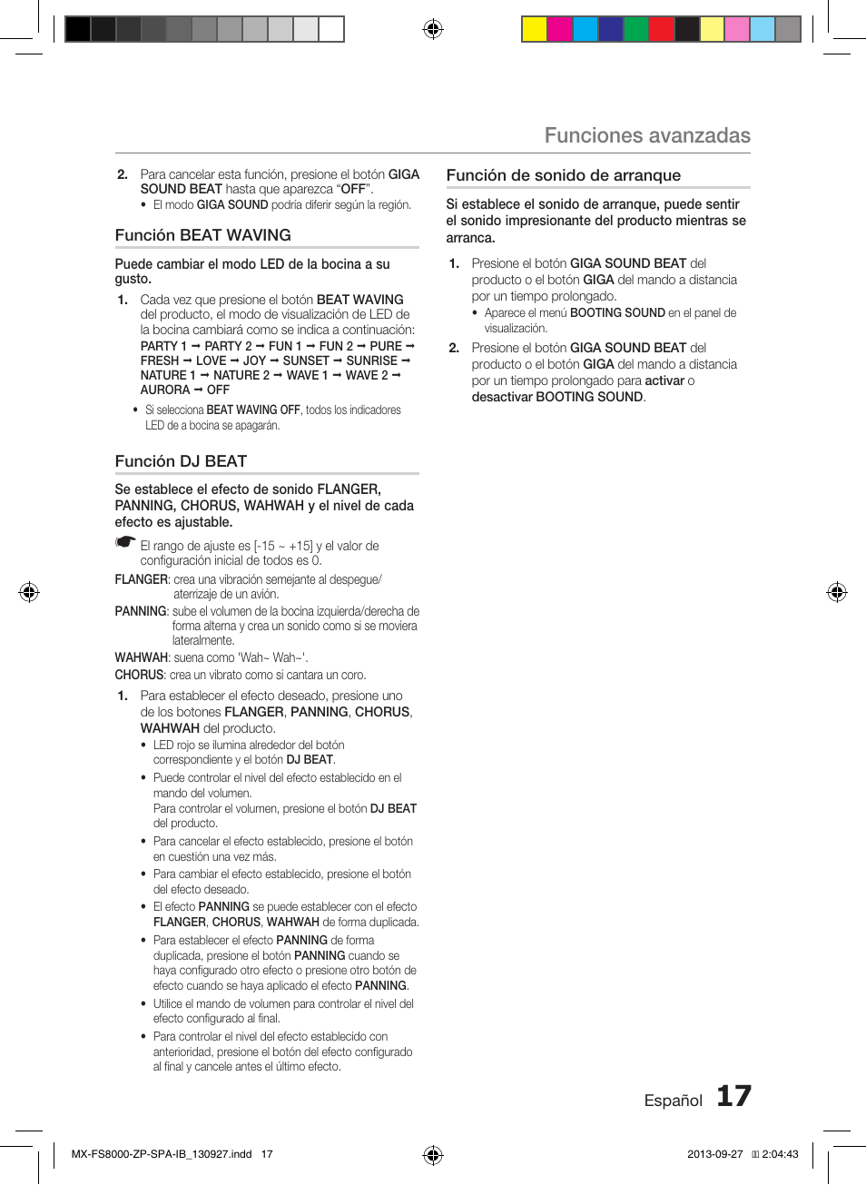 Funciones avanzadas | Samsung MX-FS8000-ZA User Manual | Page 37 / 40
