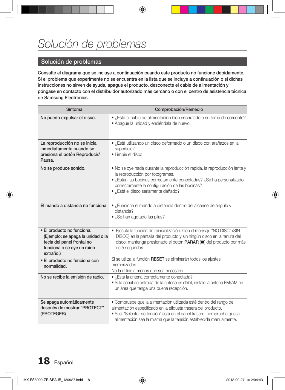 Solución de problemas | Samsung MX-FS8000-ZA User Manual | Page 38 / 40
