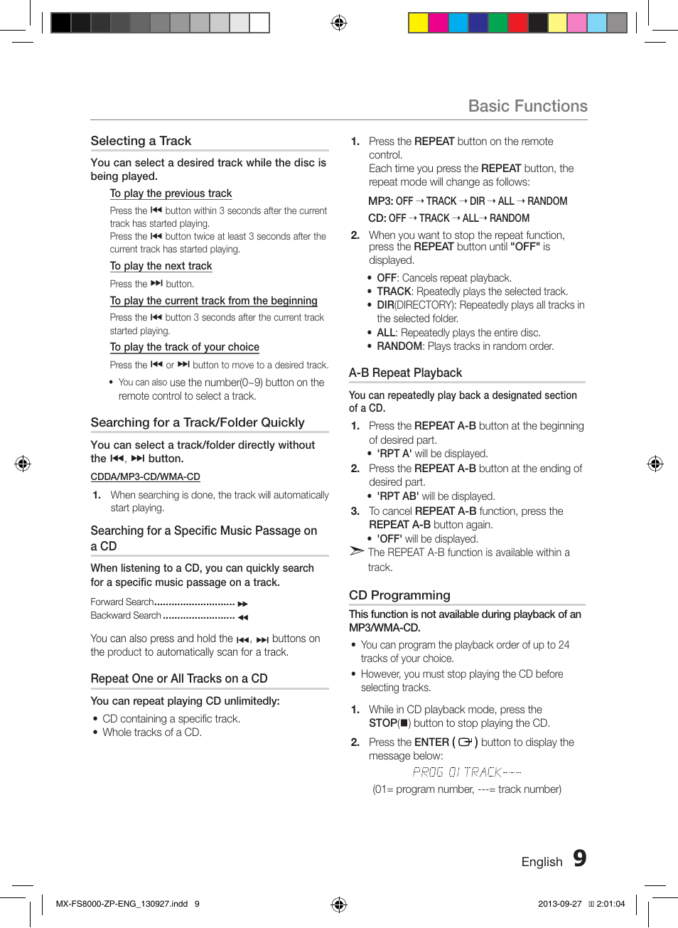 Basic functions | Samsung MX-FS8000-ZA User Manual | Page 9 / 40