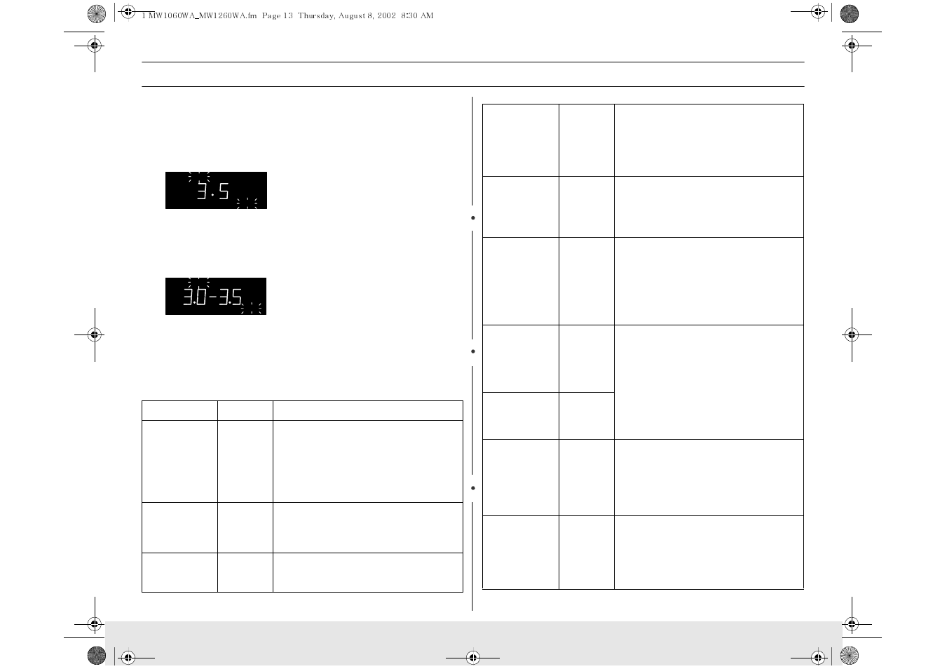 Operation, Using the instant cook buttons, Instant cook chart | Samsung MW1030WA-XAA User Manual | Page 13 / 36