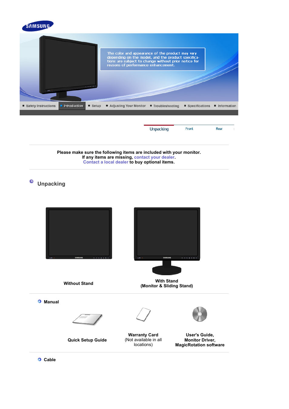 Introduction, Unpacking | Samsung LS24EDBLB-XAA User Manual | Page 10 / 56