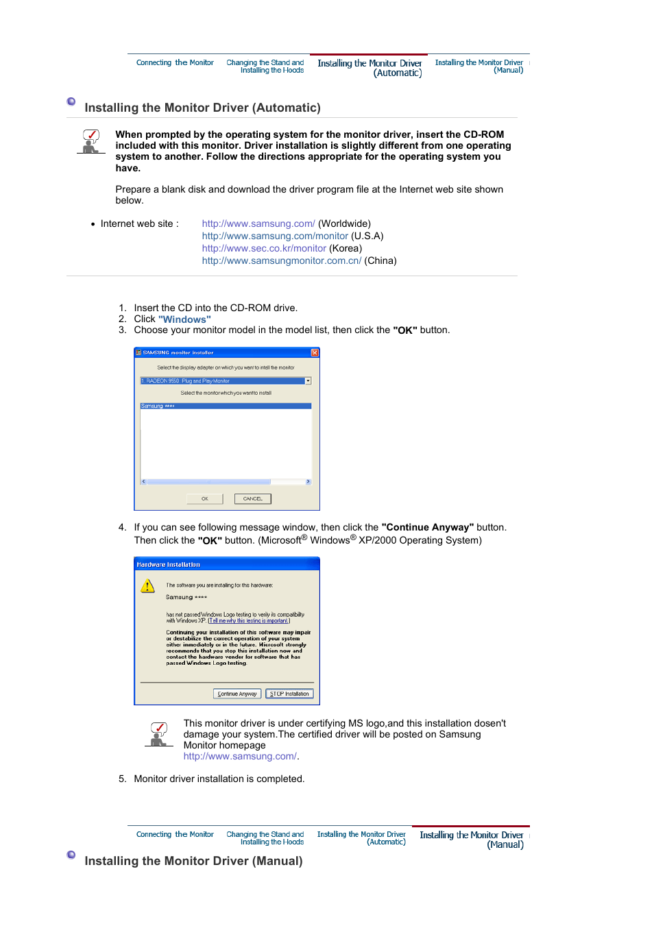 Installing the monitor driver(manual) | Samsung LS24EDBLB-XAA User Manual | Page 20 / 56
