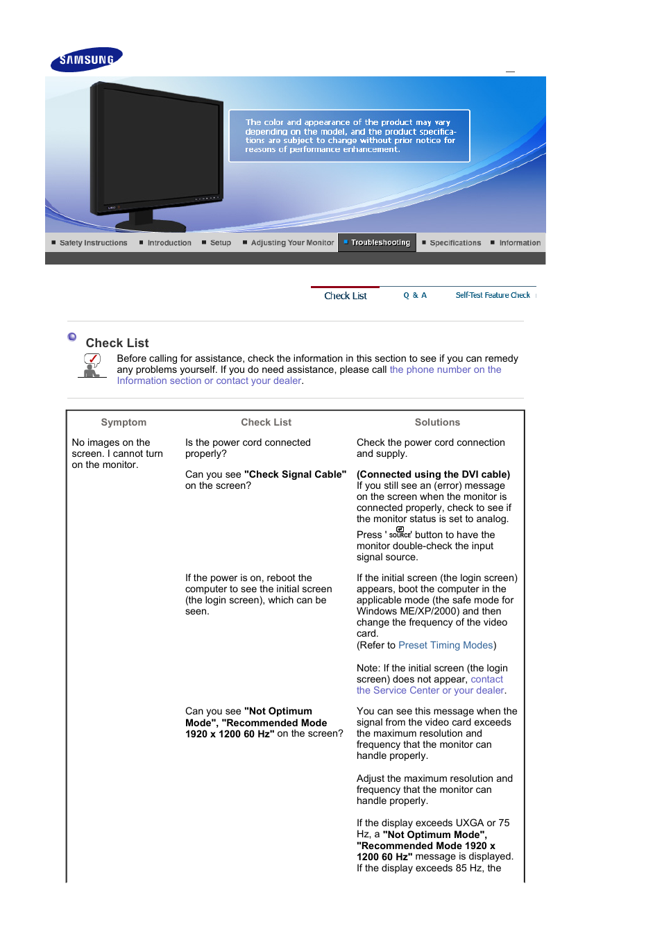 Check list, Q & a | Samsung LS24EDBLB-XAA User Manual | Page 41 / 56