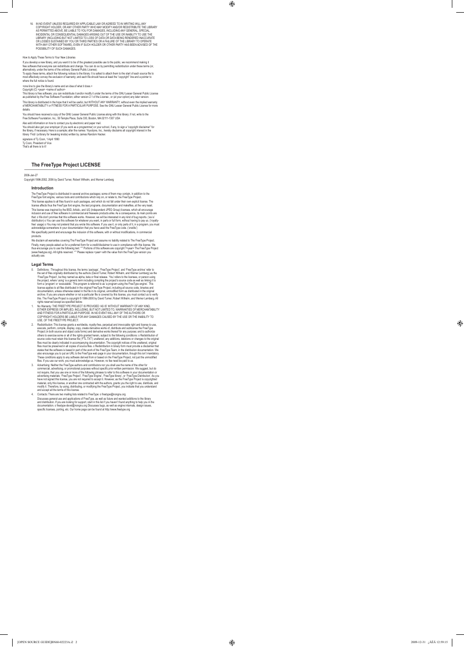 The freetype project license | Samsung LS23EMNKUYD-ZA User Manual | Page 2 / 2