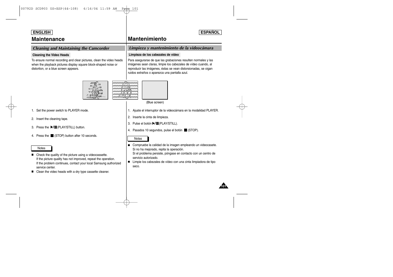 Mantenimiento, Maintenance | Samsung SC-D903-XAA User Manual | Page 101 / 109