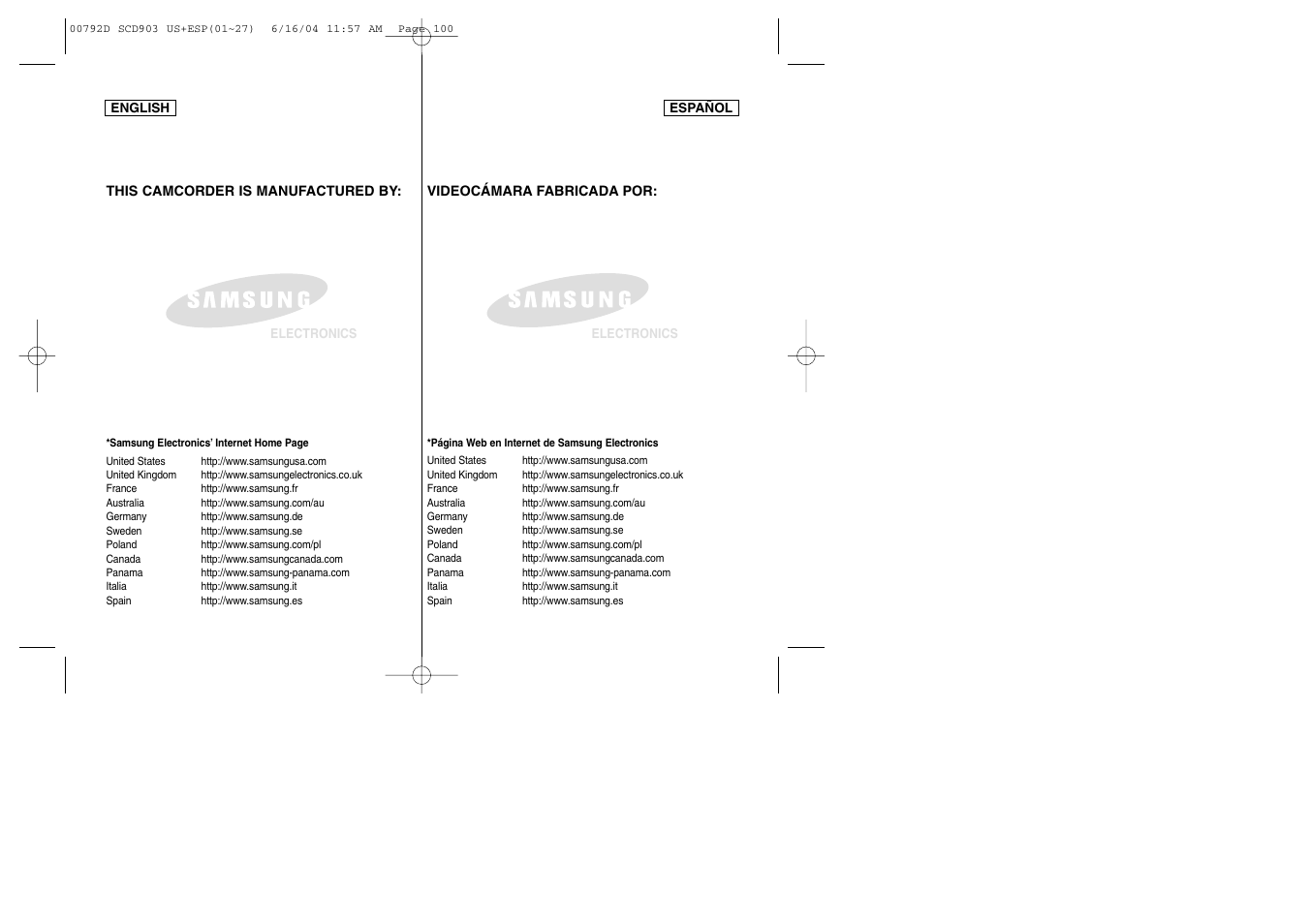 Samsung SC-D903-XAA User Manual | Page 109 / 109