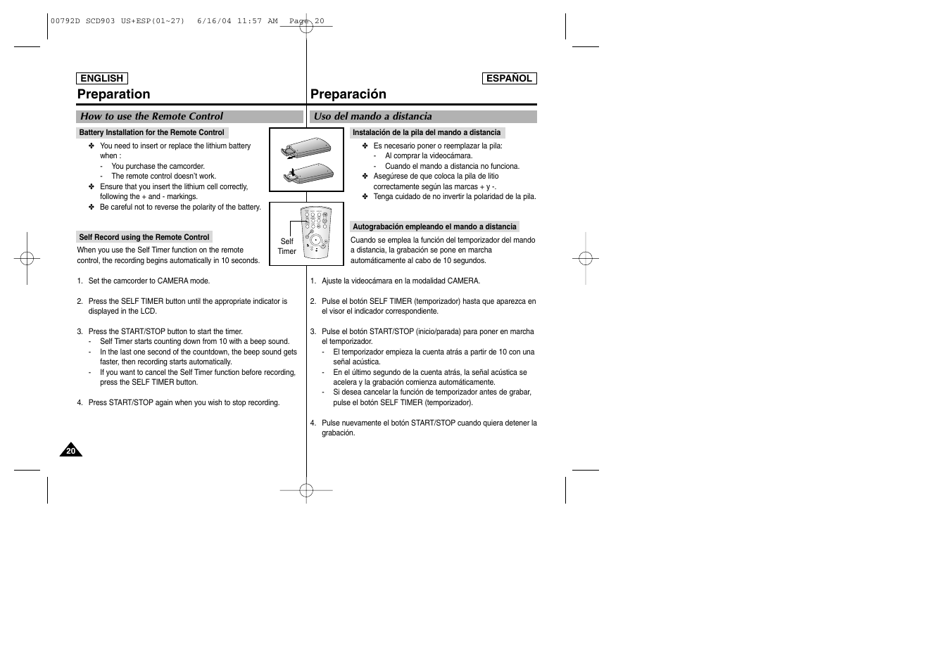 Preparation, Preparación | Samsung SC-D903-XAA User Manual | Page 20 / 109