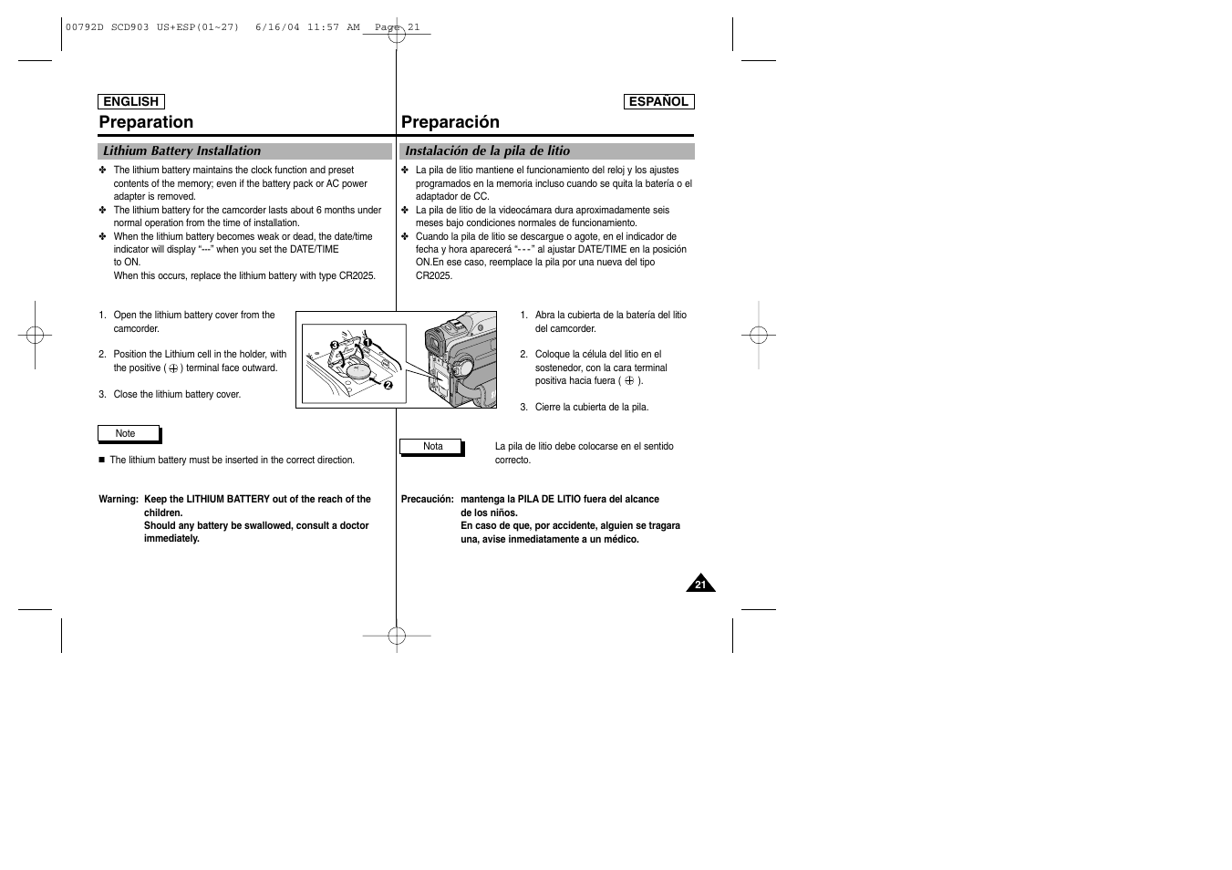 Preparation, Preparación | Samsung SC-D903-XAA User Manual | Page 21 / 109