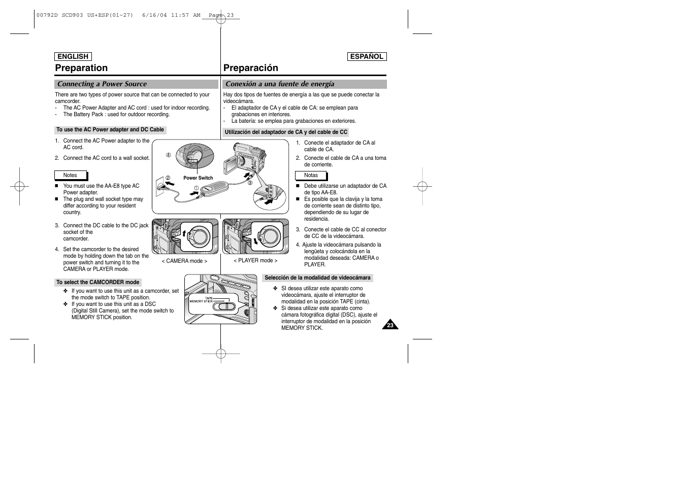 Preparación, Preparation | Samsung SC-D903-XAA User Manual | Page 23 / 109