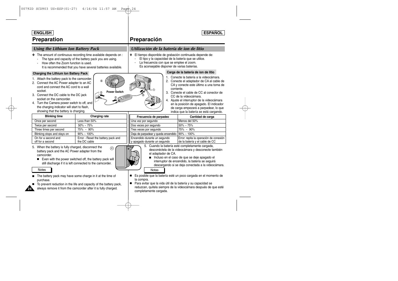 Preparation, Preparación | Samsung SC-D903-XAA User Manual | Page 24 / 109