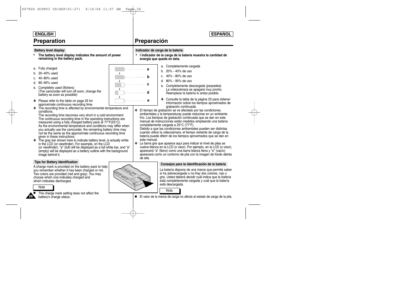 Preparation, Preparación | Samsung SC-D903-XAA User Manual | Page 26 / 109