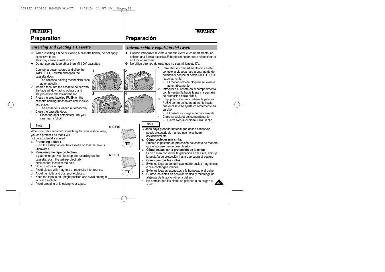 Preparation, Preparación | Samsung SC-D903-XAA User Manual | Page 27 / 109