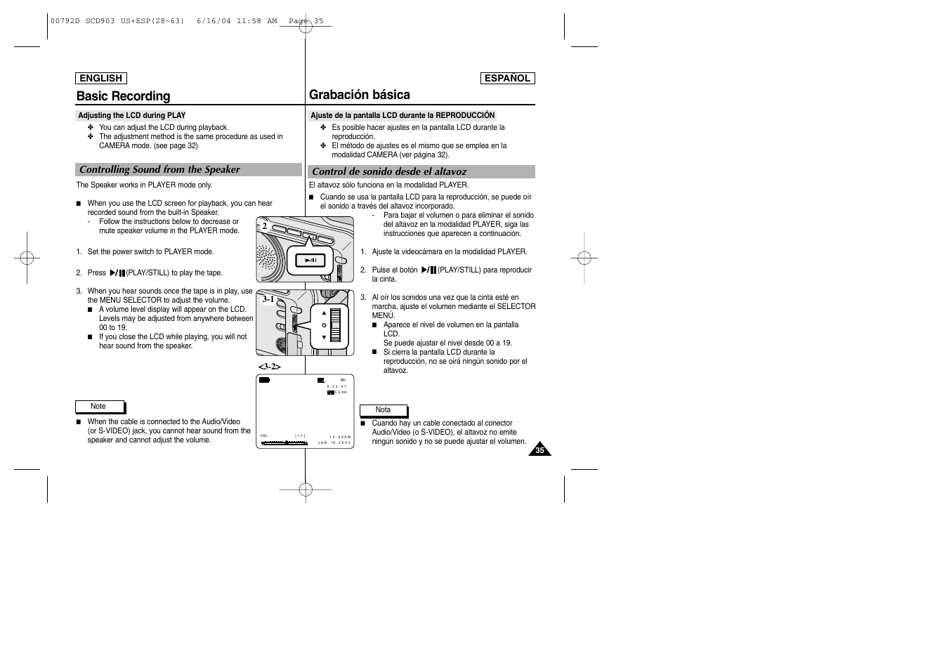 Grabación básica, Basic recording | Samsung SC-D903-XAA User Manual | Page 35 / 109