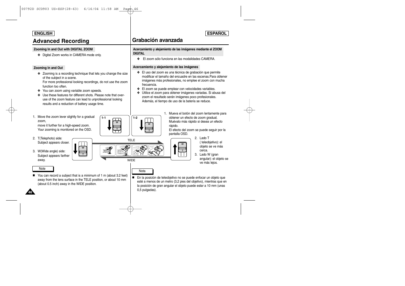 Advanced recording, Grabación avanzada | Samsung SC-D903-XAA User Manual | Page 46 / 109