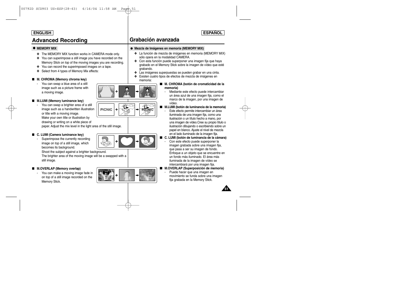 Grabación avanzada, Advanced recording | Samsung SC-D903-XAA User Manual | Page 51 / 109