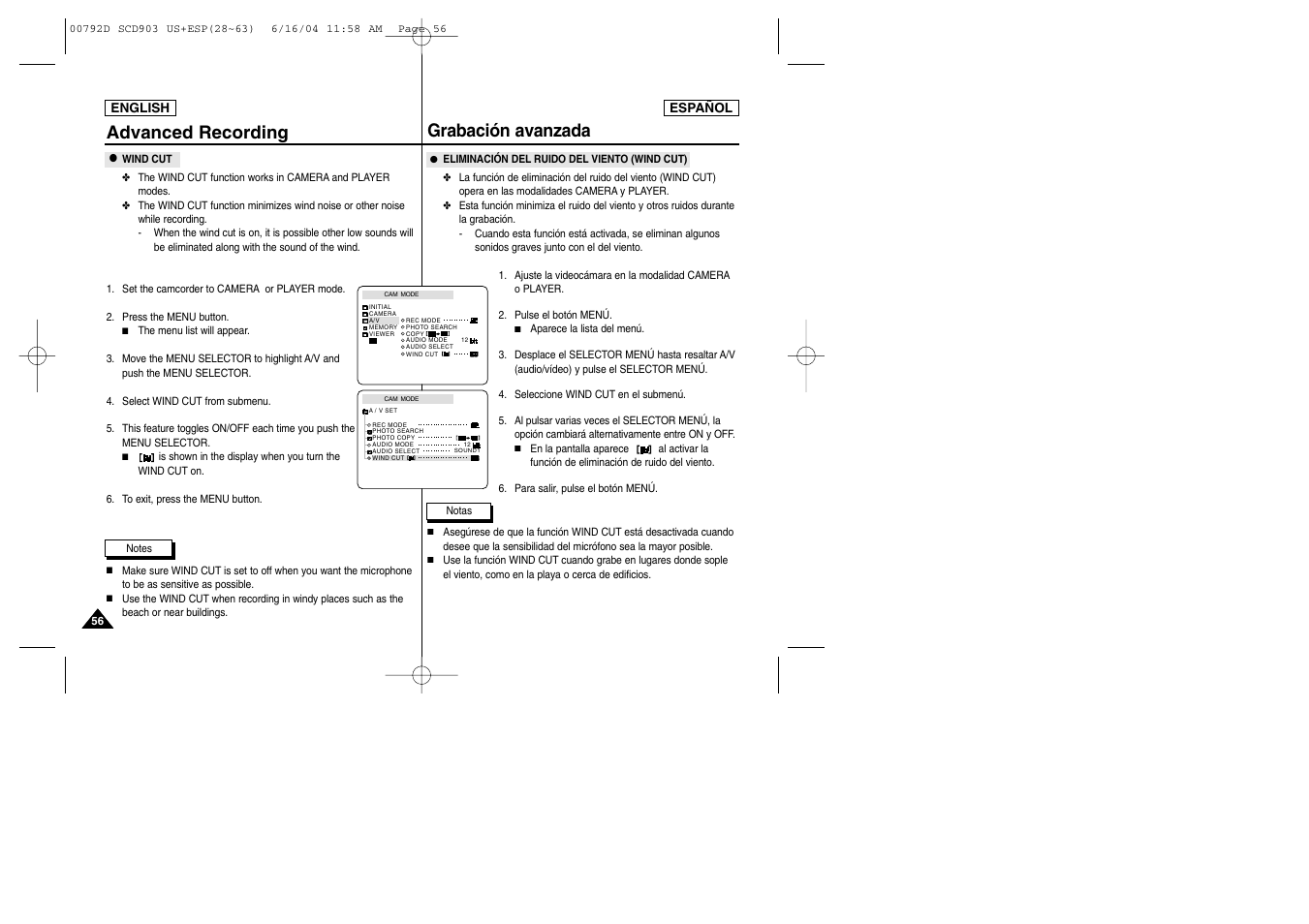 Grabación avanzada, Advanced recording | Samsung SC-D903-XAA User Manual | Page 56 / 109