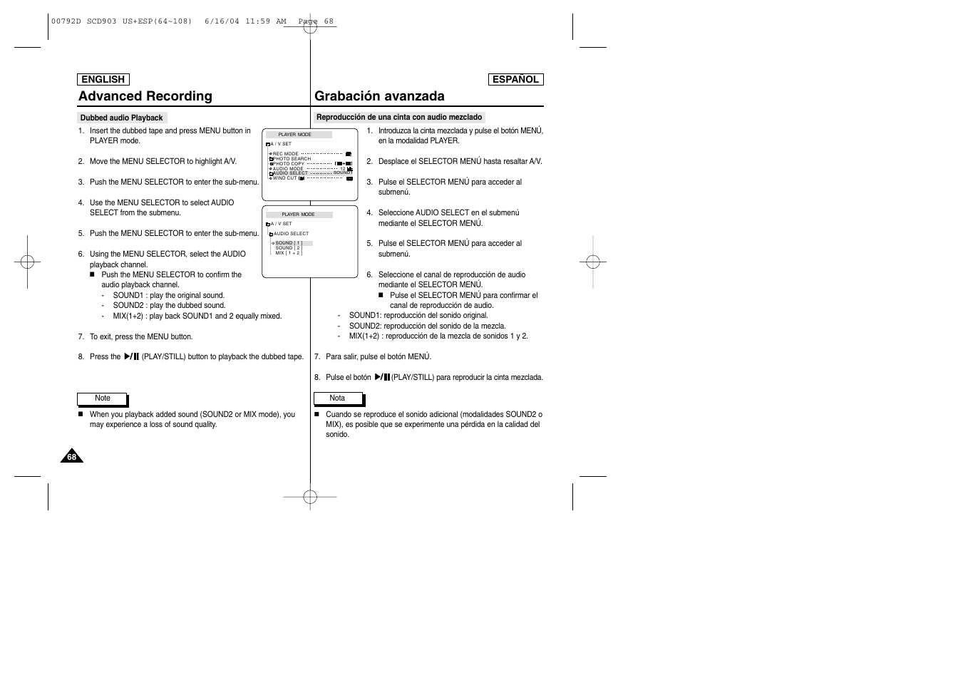 Grabación avanzada, Advanced recording | Samsung SC-D903-XAA User Manual | Page 68 / 109