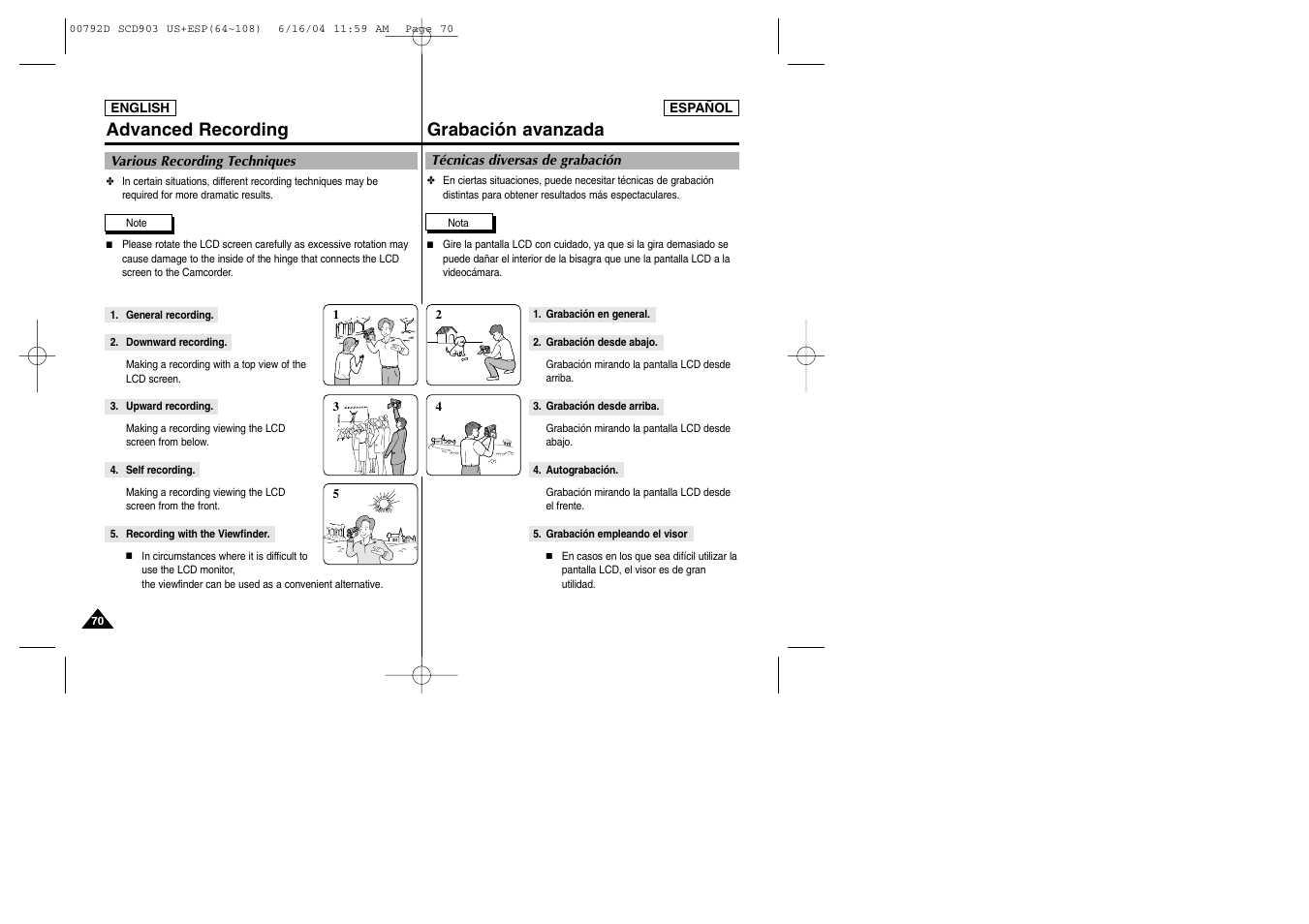 Grabación avanzada, Advanced recording | Samsung SC-D903-XAA User Manual | Page 70 / 109