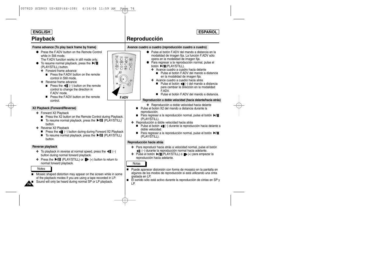 Reproducción, Playback | Samsung SC-D903-XAA User Manual | Page 74 / 109