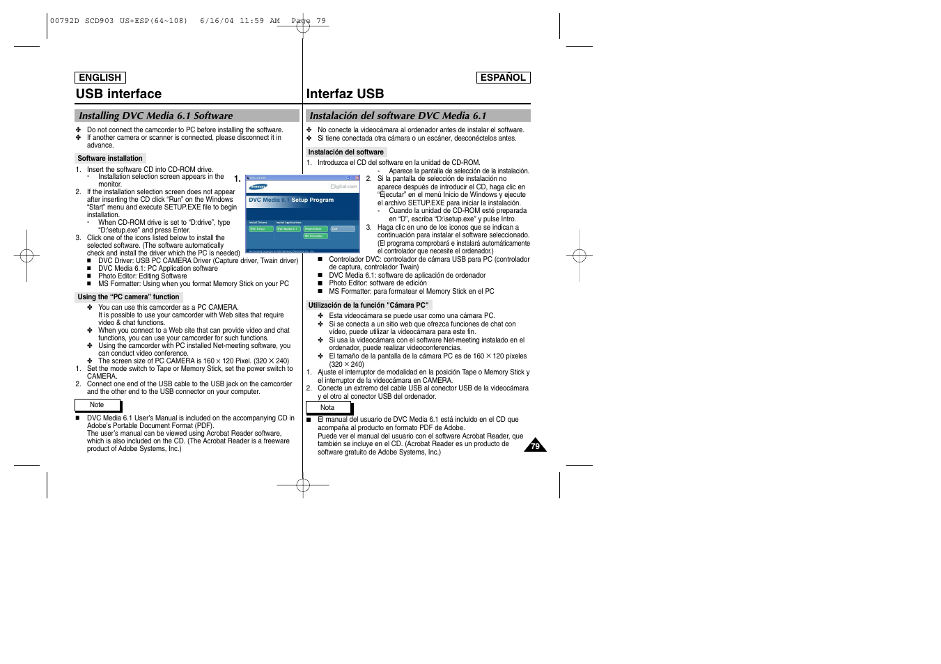 Interfaz usb, Usb interface | Samsung SC-D903-XAA User Manual | Page 79 / 109