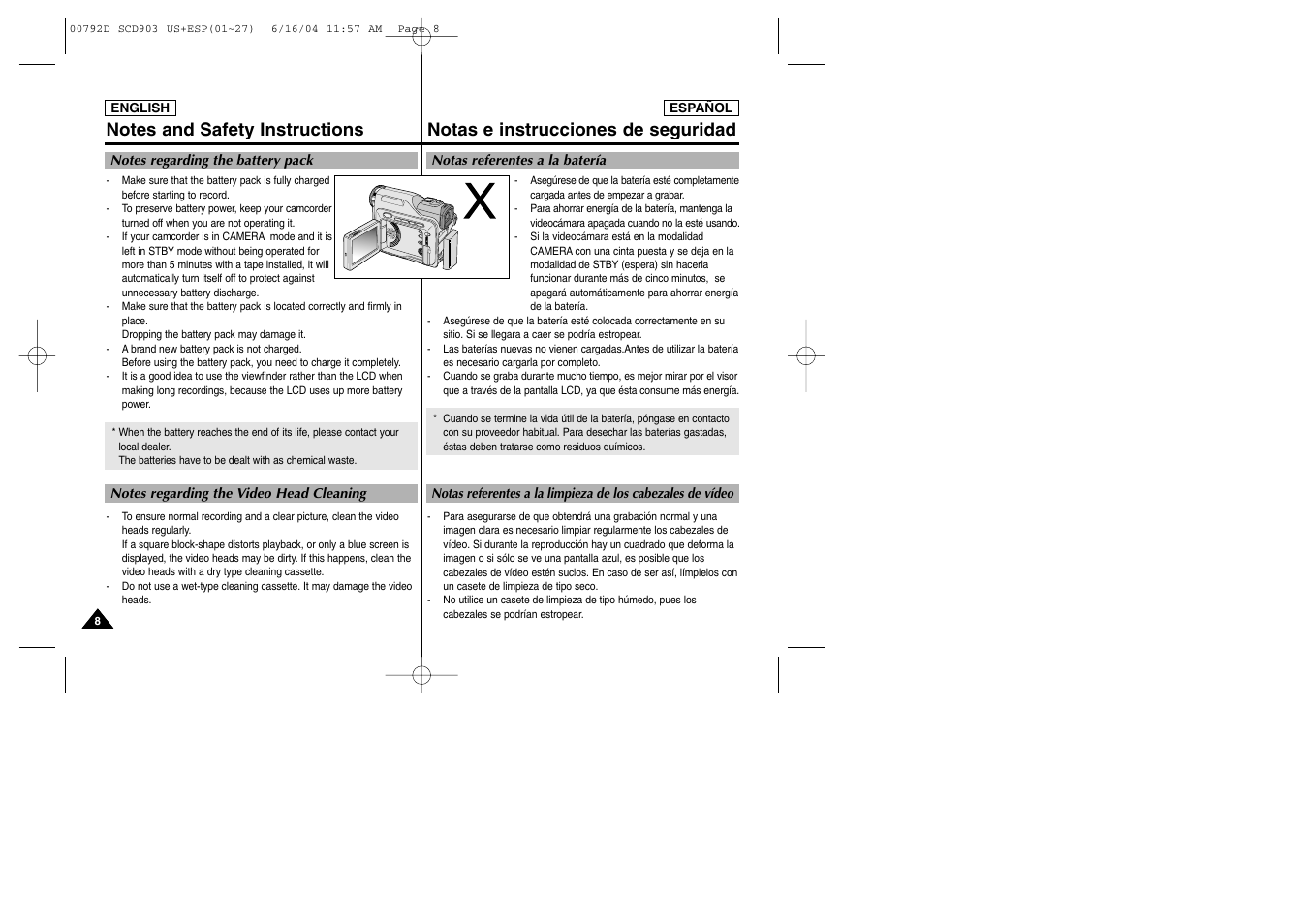 Notas e instrucciones de seguridad | Samsung SC-D903-XAA User Manual | Page 8 / 109