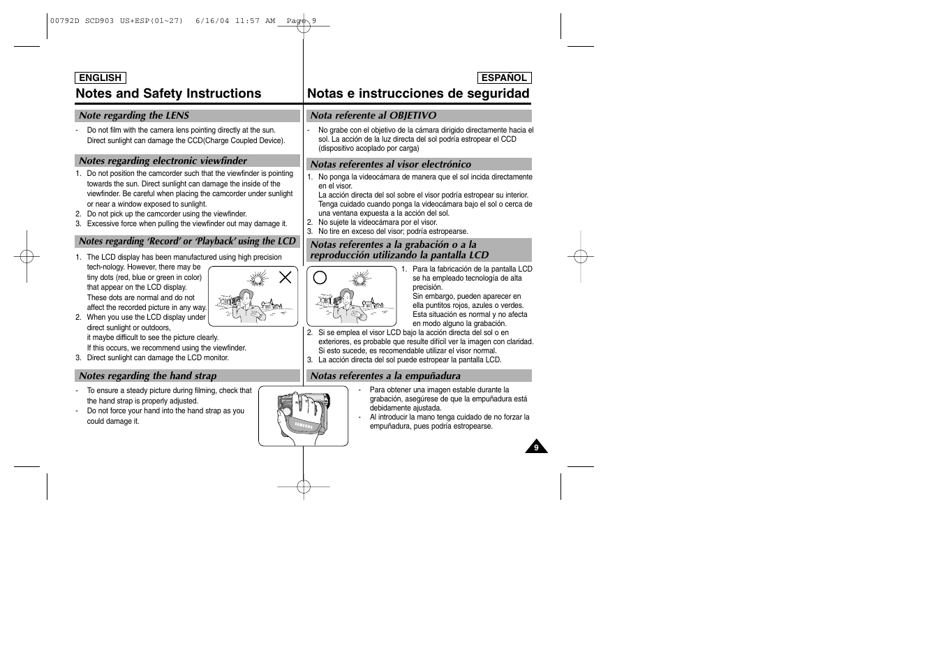 Notas e instrucciones de seguridad | Samsung SC-D903-XAA User Manual | Page 9 / 109