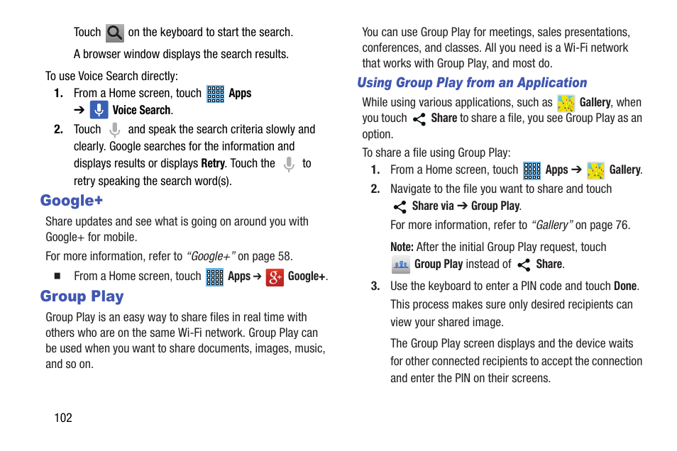 Google, Group play, Google+ group play | Samsung SGH-I467ZWAATT User Manual | Page 109 / 201