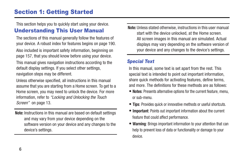 Section 1: getting started, Understanding this user manual | Samsung SGH-I467ZWAATT User Manual | Page 13 / 201