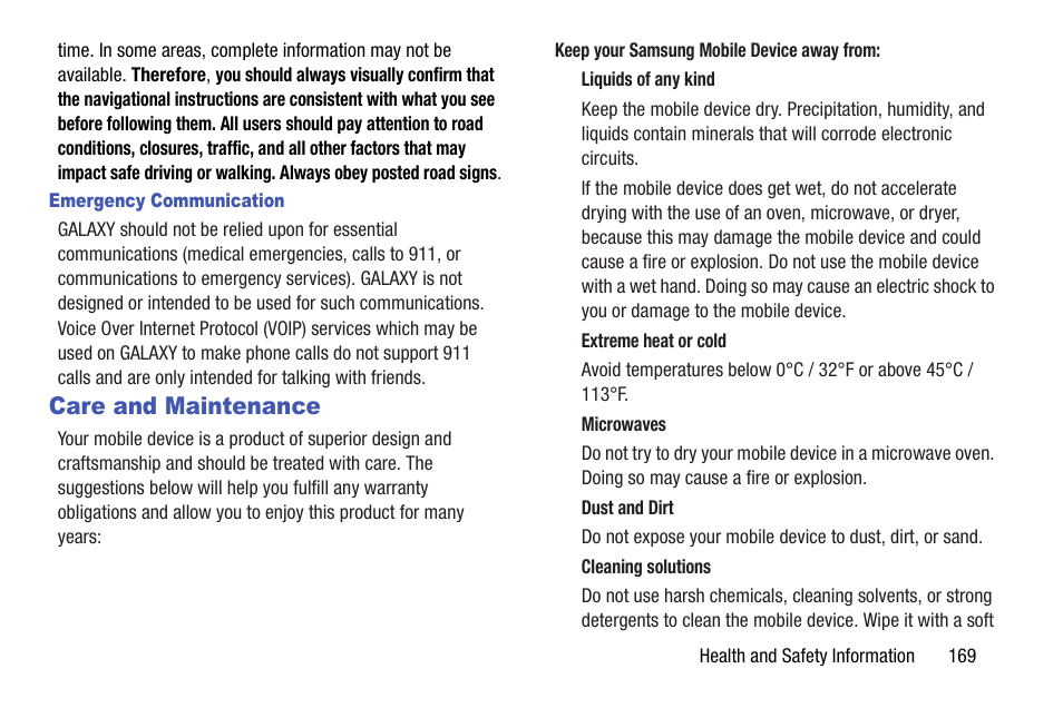 Care and maintenance | Samsung SGH-I467ZWAATT User Manual | Page 176 / 201