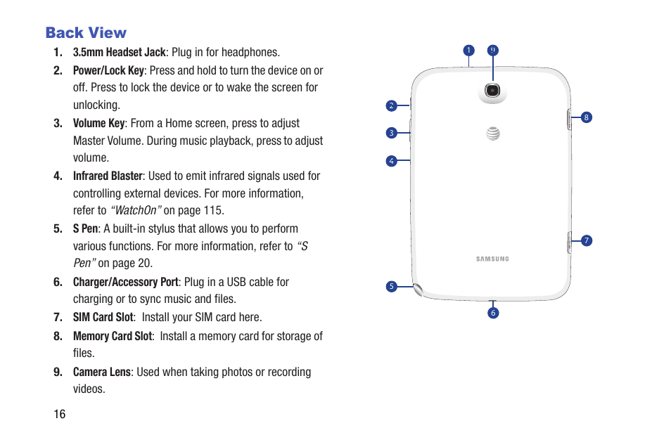 Back view | Samsung SGH-I467ZWAATT User Manual | Page 23 / 201