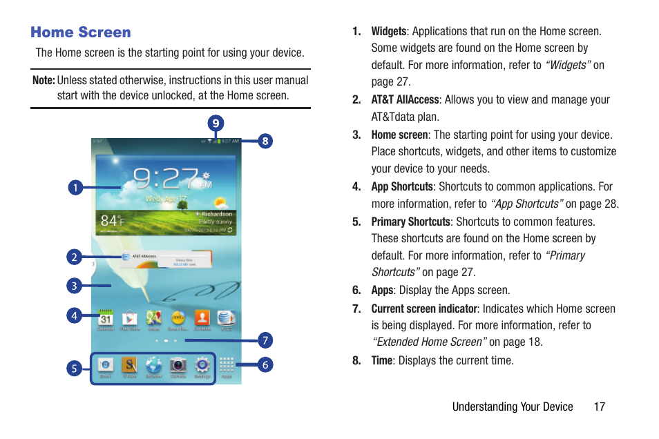 Home screen | Samsung SGH-I467ZWAATT User Manual | Page 24 / 201