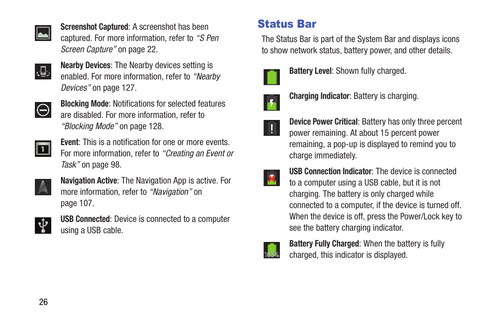 Status bar | Samsung SGH-I467ZWAATT User Manual | Page 33 / 201