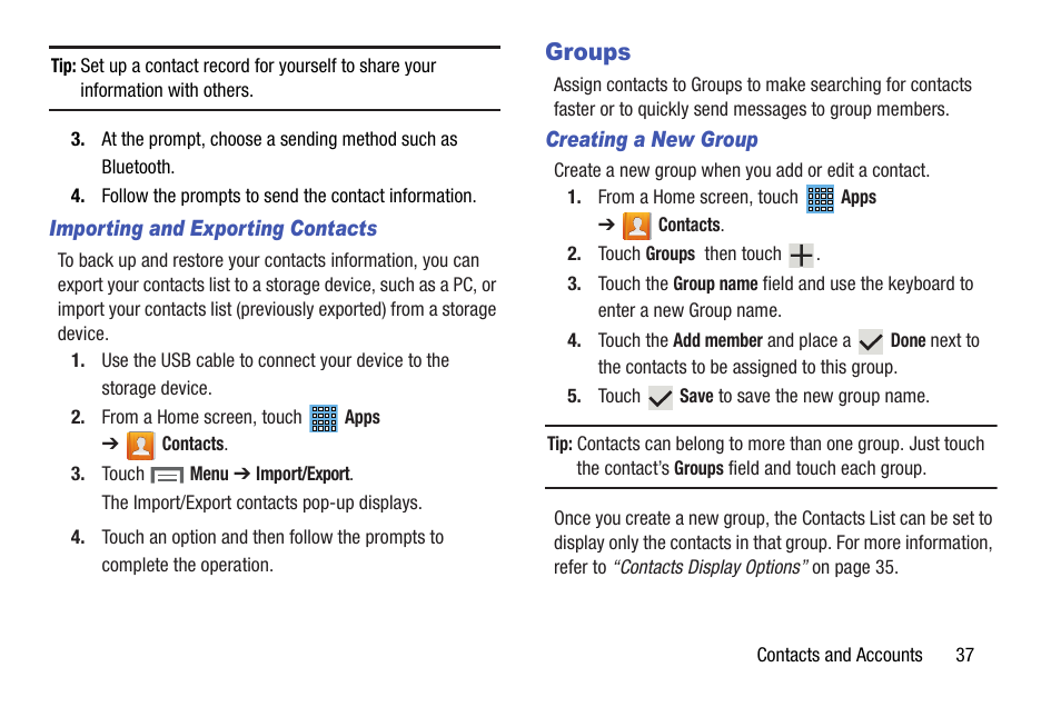 Groups, Up. for | Samsung SGH-I467ZWAATT User Manual | Page 44 / 201