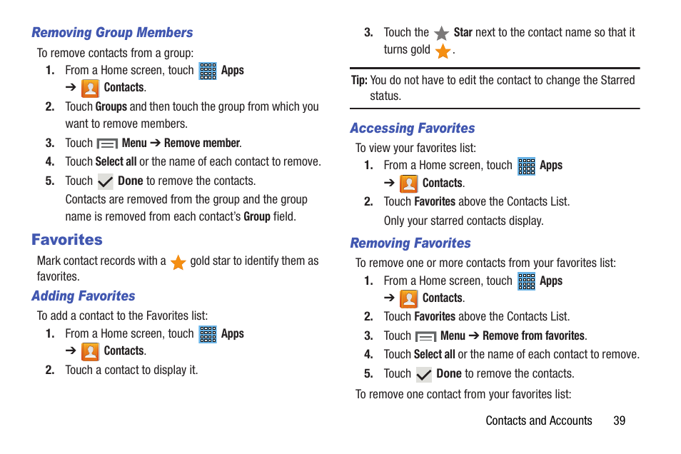 Favorites, Ntacts. for | Samsung SGH-I467ZWAATT User Manual | Page 46 / 201