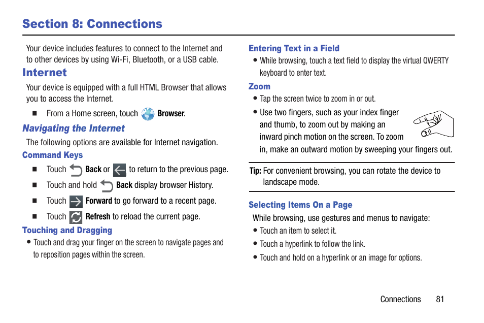 Section 8: connections, Internet | Samsung SGH-I467ZWAATT User Manual | Page 88 / 201