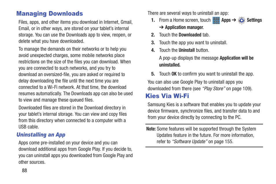 Managing downloads, Kies via wi-fi, Managing downloads kies via wi-fi | Samsung SGH-I467ZWAATT User Manual | Page 95 / 201