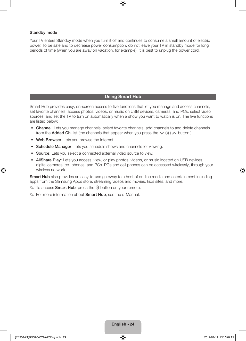 Samsung PN64E550D1FXZA User Manual | Page 24 / 38