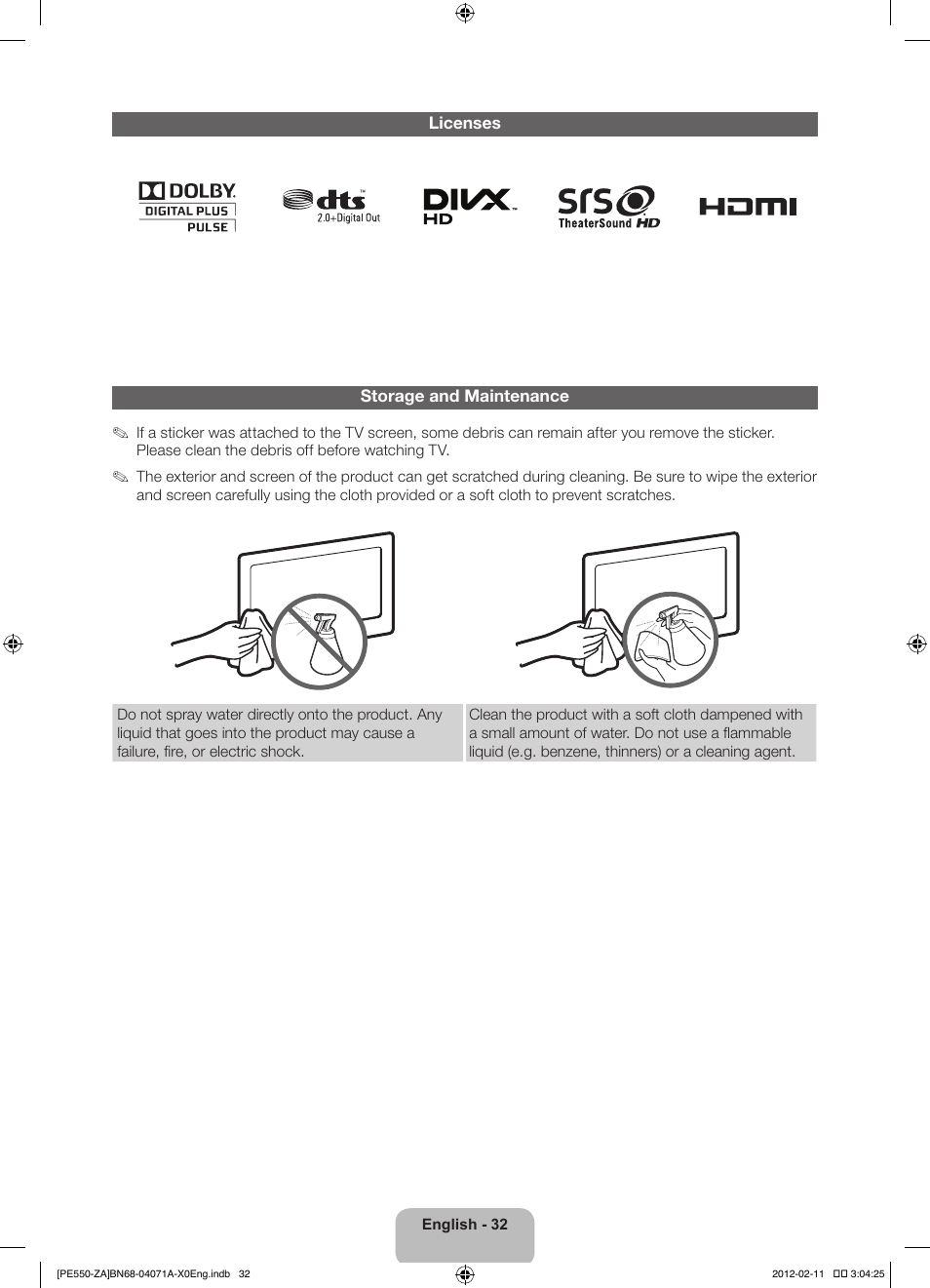 Samsung PN64E550D1FXZA User Manual | Page 32 / 38