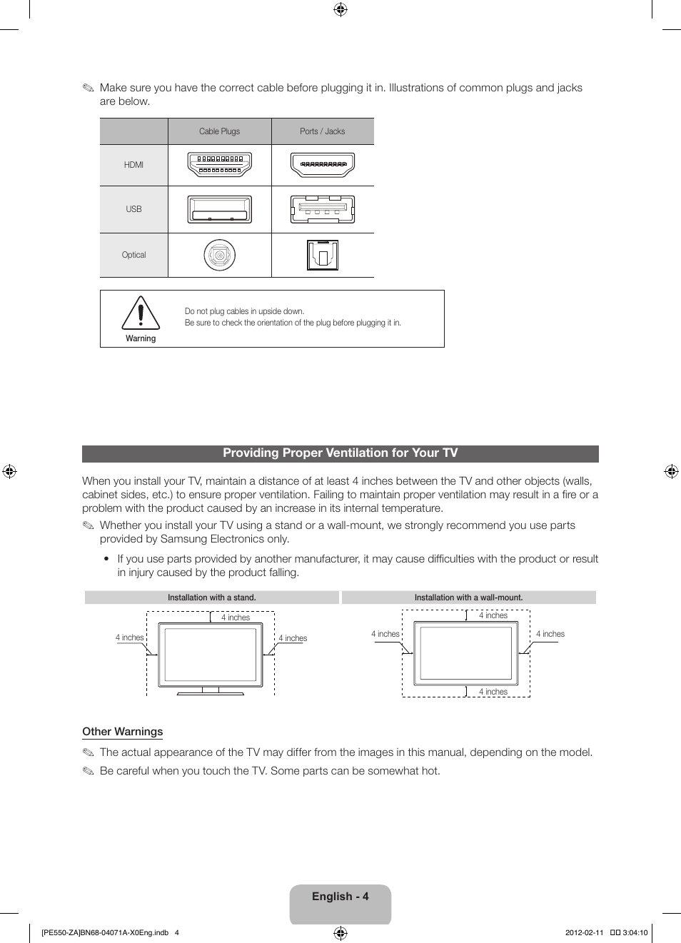 Samsung PN64E550D1FXZA User Manual | Page 4 / 38