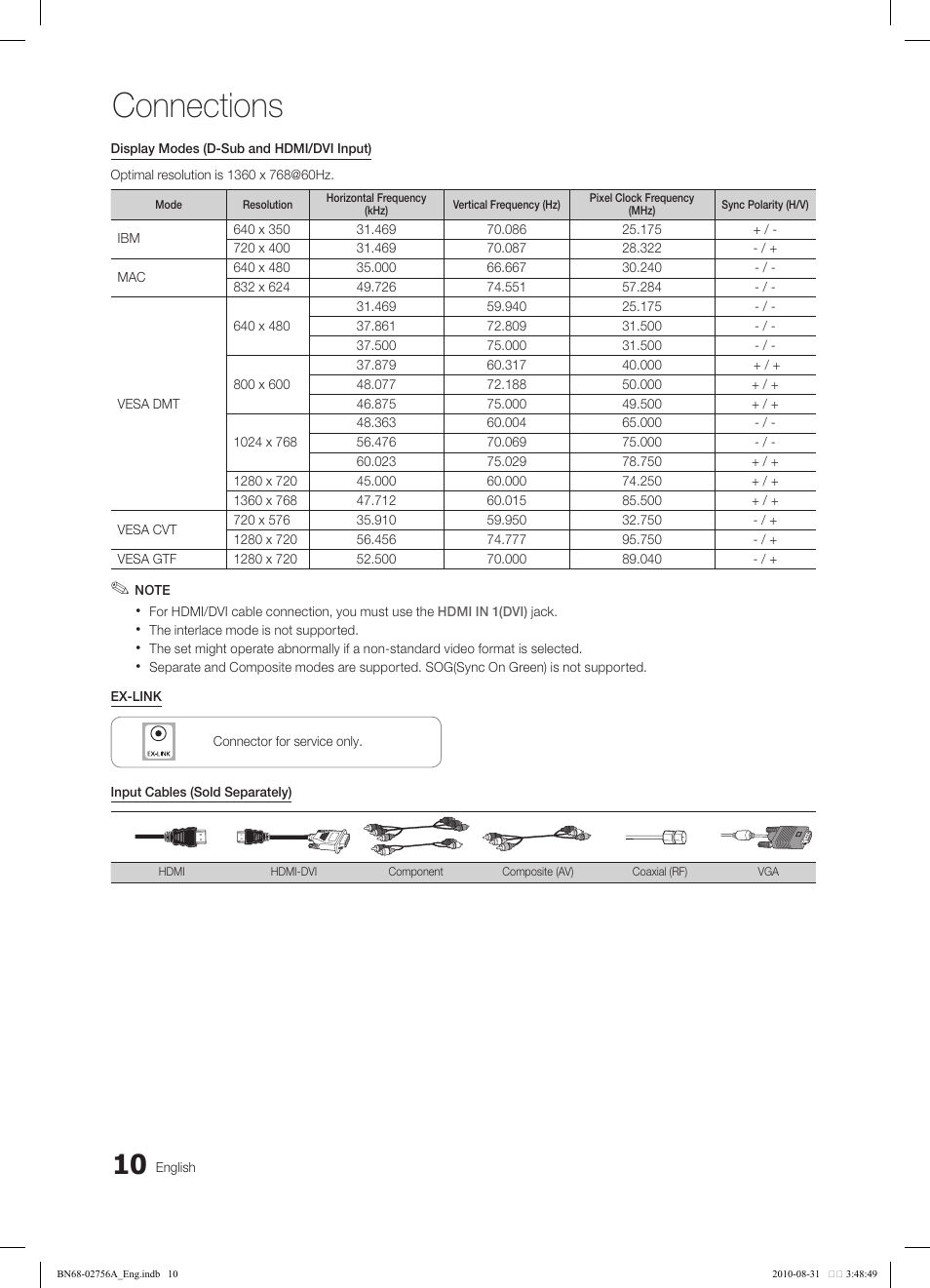 Connections | Samsung LN32C540F2DXZA User Manual | Page 10 / 41