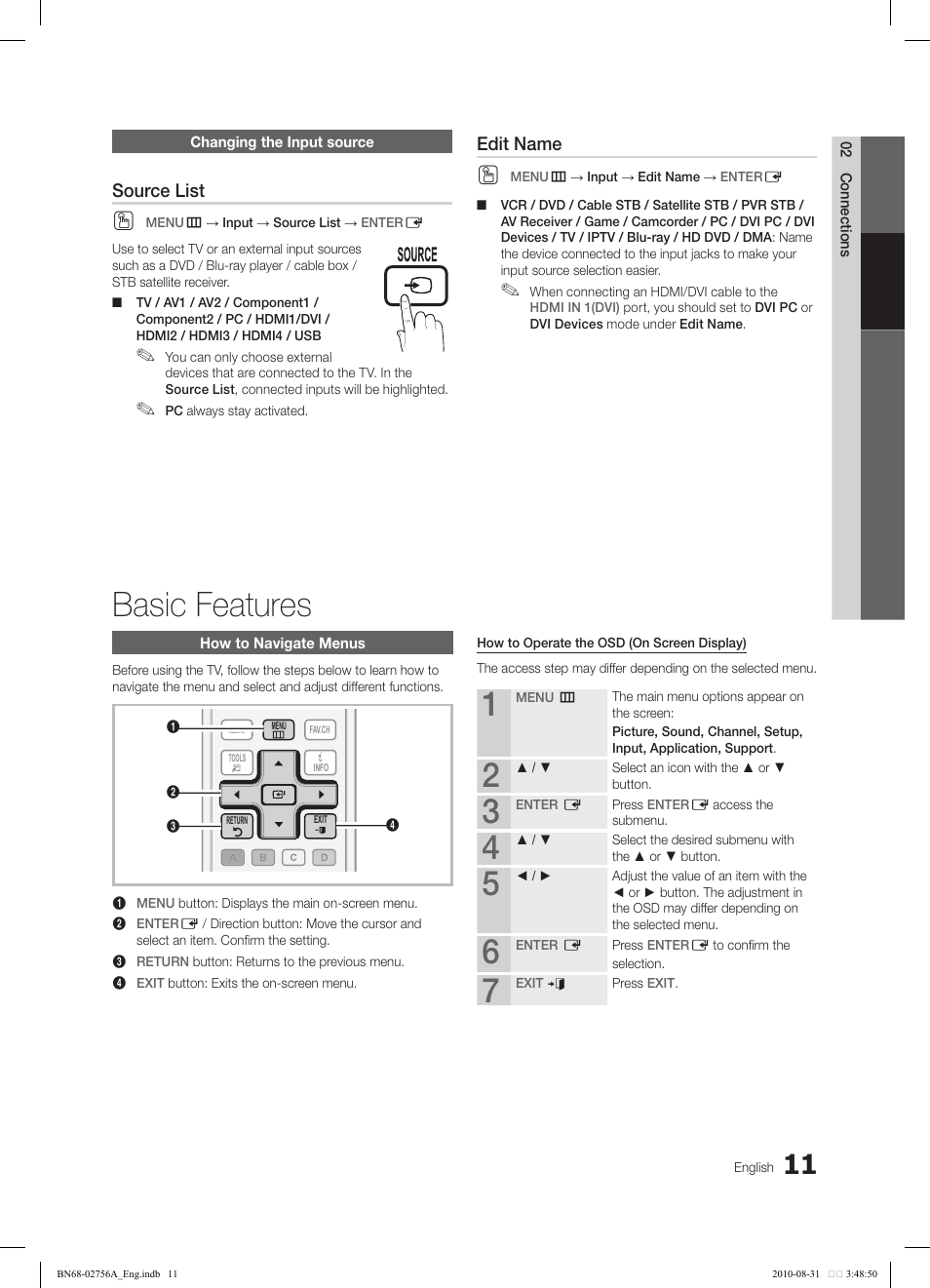 Basic features, Tools | Samsung LN32C540F2DXZA User Manual | Page 11 / 41