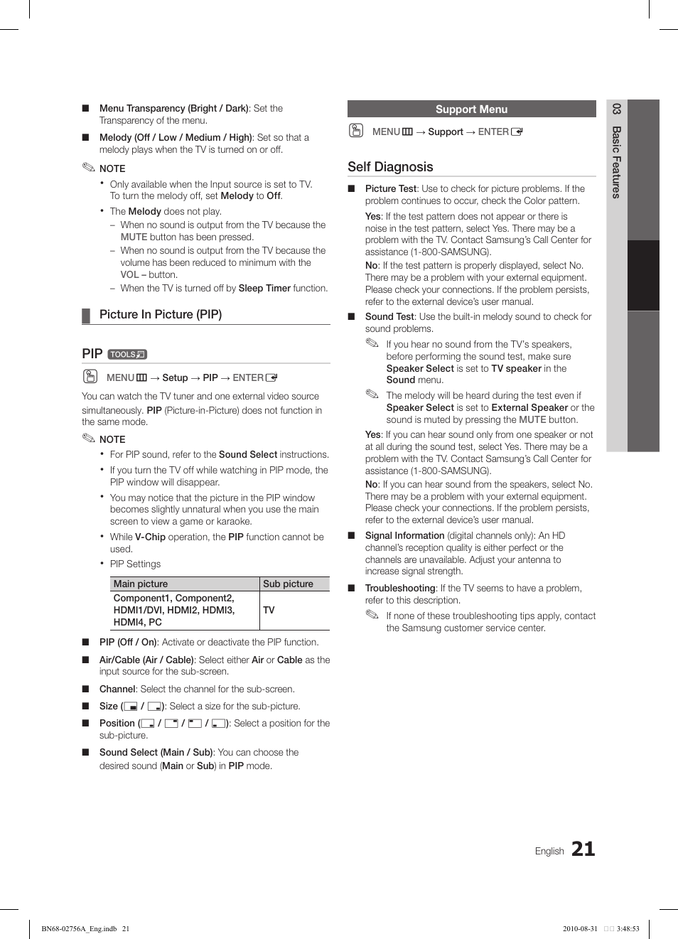 Self diagnosis | Samsung LN32C540F2DXZA User Manual | Page 21 / 41