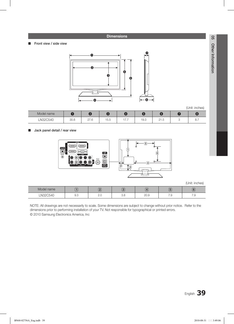 Samsung LN32C540F2DXZA User Manual | Page 39 / 41