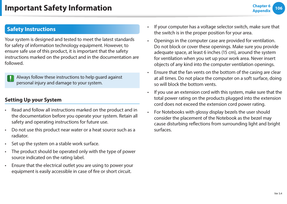 Important safety information | Samsung NP270E5J-K01US User Manual | Page 107 / 131