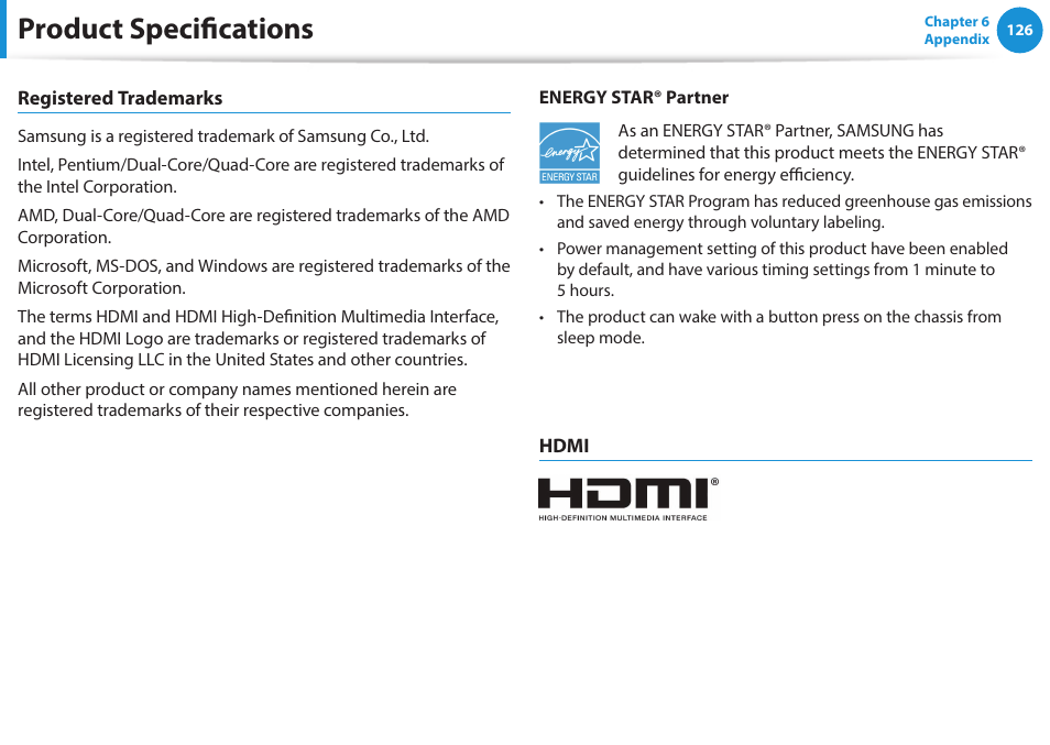 Product specifications | Samsung NP270E5J-K01US User Manual | Page 127 / 131