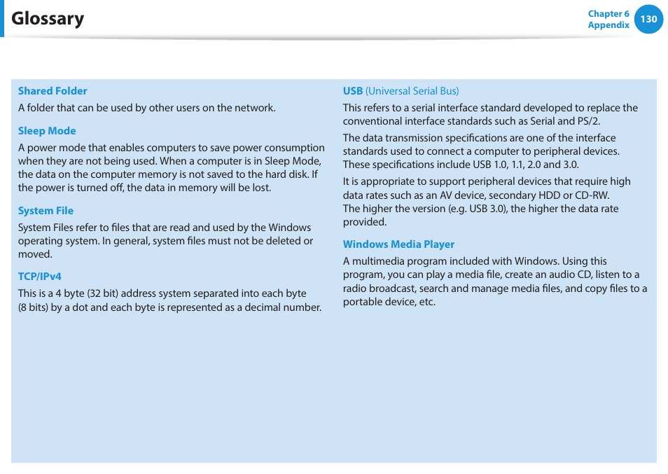 Glossary | Samsung NP270E5J-K01US User Manual | Page 131 / 131