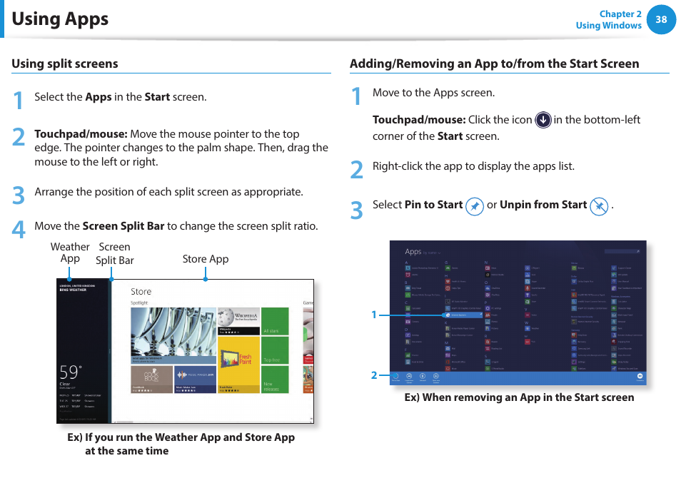 Using apps | Samsung NP270E5J-K01US User Manual | Page 39 / 131