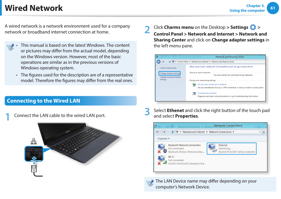 Wired network | Samsung NP270E5J-K01US User Manual | Page 62 / 131